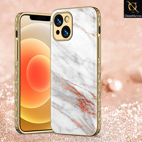 iPhone 14 Cover - White Marble Series - Premium Electroplated Shutterproof Case Soft Silicon Borders Case