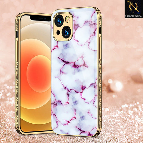 iPhone 15 Cover - White Marble Series - Premium Electroplated Shutterproof Case Soft Silicon Borders Case