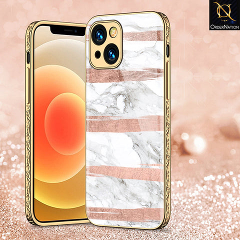 iPhone 14 Cover - White Marble Series - Premium Electroplated Shutterproof Case Soft Silicon Borders Case