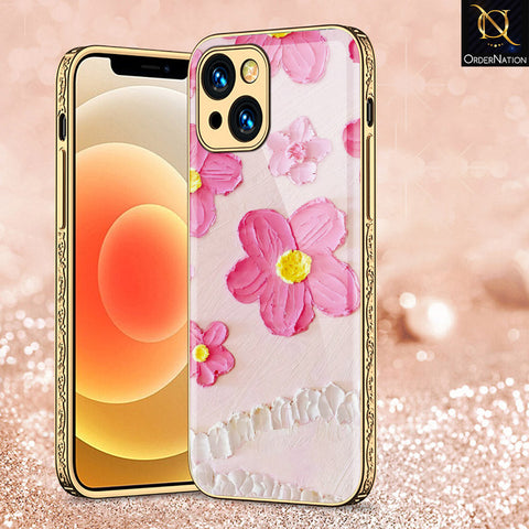 iPhone 14 Cover - Floral Series - Premium Electroplated Shutterproof Case Soft Silicon Borders Case