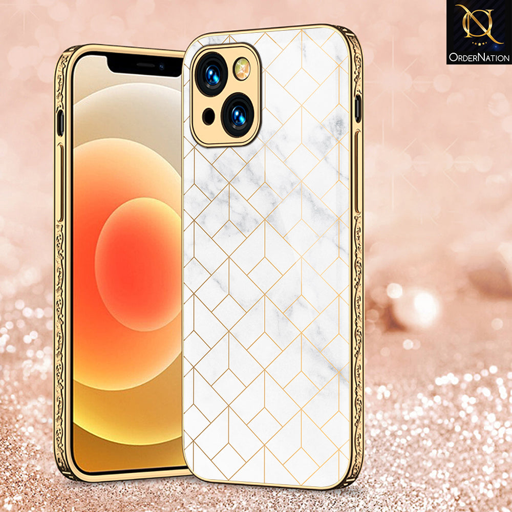 iPhone 14 Cover - White Marble Series 2 - Premium Electroplated Shutterproof Case Soft Silicon Borders Case