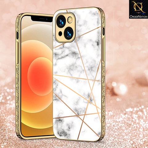 iPhone 14 Cover - White Marble Series 2 - Premium Electroplated Shutterproof Case Soft Silicon Borders Case