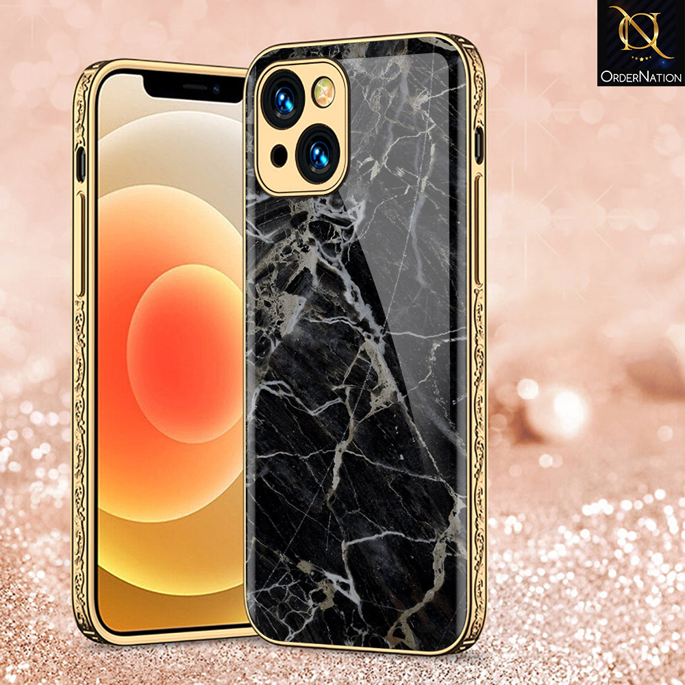 iPhone 15 Plus Cover - Black Marble Series - Premium Electroplated Shutterproof Case Soft Silicon Borders Case