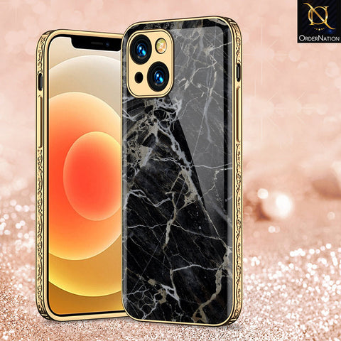 iPhone 15 Cover - Black Marble Series - Premium Electroplated Shutterproof Case Soft Silicon Borders Case