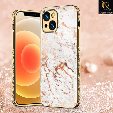 iPhone 15 Plus Cover - White Marble Series 2 - Premium Electroplated Shutterproof Case Soft Silicon Borders Case