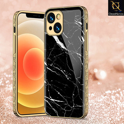 iPhone 15 Cover - Black Marble Series - Premium Electroplated Shutterproof Case Soft Silicon Borders Case