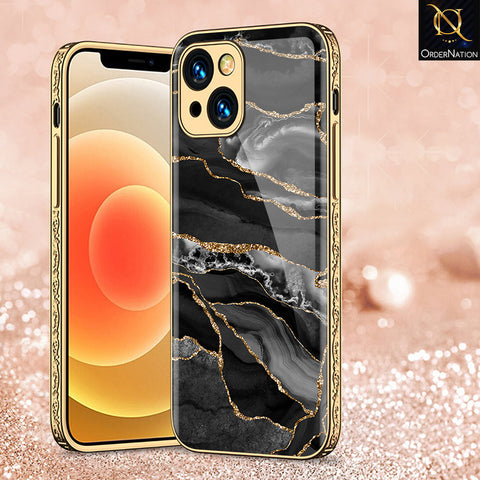 iPhone 14 Plus Cover - Black Marble Series - Premium Electroplated Shutterproof Case Soft Silicon Borders Case