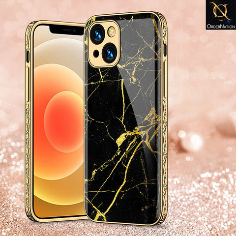 iPhone 15 Plus Cover - Black Marble Series - Premium Electroplated Shutterproof Case Soft Silicon Borders Case