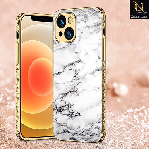 iPhone 15 Plus Cover - White Marble Series - Premium Electroplated Shutterproof Case Soft Silicon Borders Case