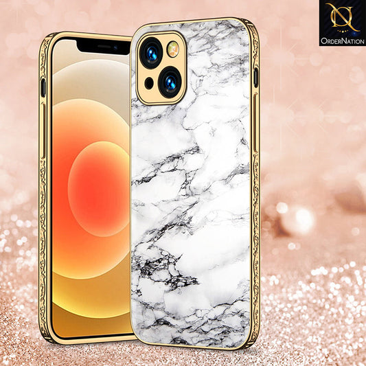 iPhone 14 Cover - White Marble Series - Premium Electroplated Shutterproof Case Soft Silicon Borders Case