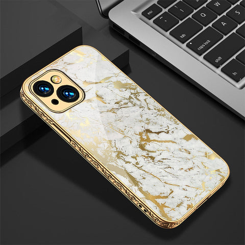 iPhone 14 Cover - White Marble Series - Premium Electroplated Shutterproof Case Soft Silicon Borders Case