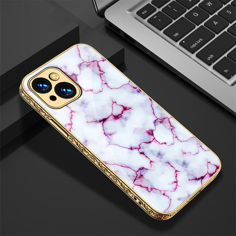 iPhone 15 Cover - White Marble Series - Premium Electroplated Shutterproof Case Soft Silicon Borders Case