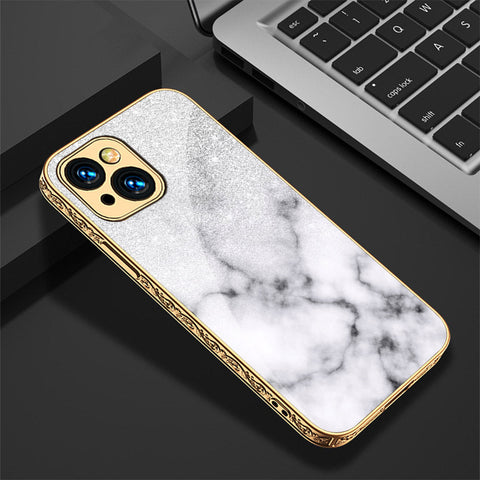 iPhone 14 Plus Cover - White Marble Series - Premium Electroplated Shutterproof Case Soft Silicon Borders Case