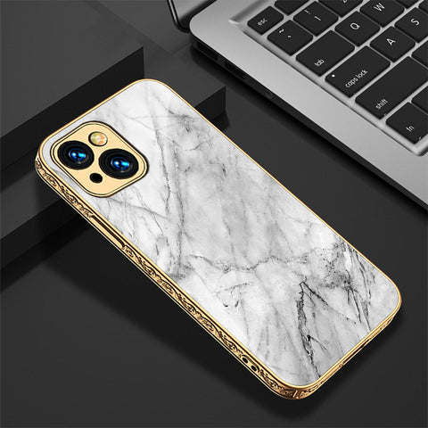 iPhone 15 Cover - White Marble Series - Premium Electroplated Shutterproof Case Soft Silicon Borders Case