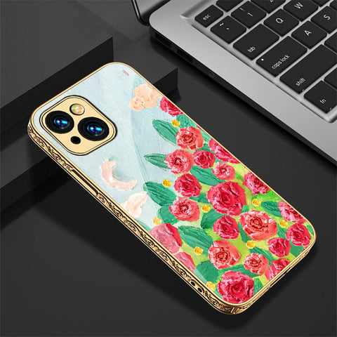 iPhone 15 Cover - Floral Series - Premium Electroplated Shutterproof Case Soft Silicon Borders Case