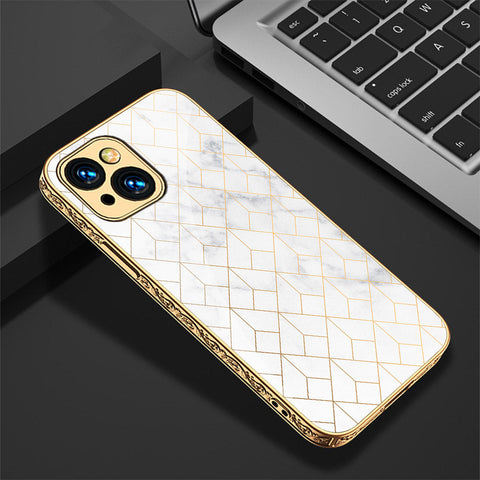 iPhone 15 Plus Cover - White Marble Series 2 - Premium Electroplated Shutterproof Case Soft Silicon Borders Case