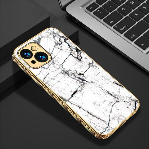 iPhone 14 Plus Cover - White Marble Series 2 - Premium Electroplated Shutterproof Case Soft Silicon Borders Case