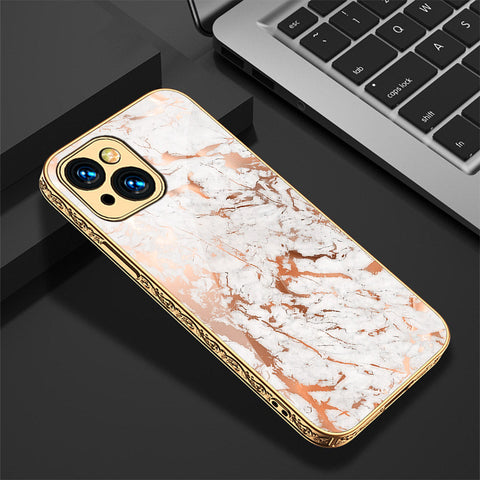 iPhone 14 Cover - White Marble Series 2 - Premium Electroplated Shutterproof Case Soft Silicon Borders Case