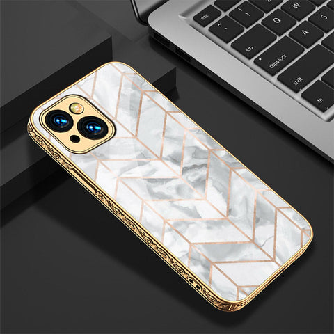 iPhone 14 Plus Cover - White Marble Series 2 - Premium Electroplated Shutterproof Case Soft Silicon Borders Case