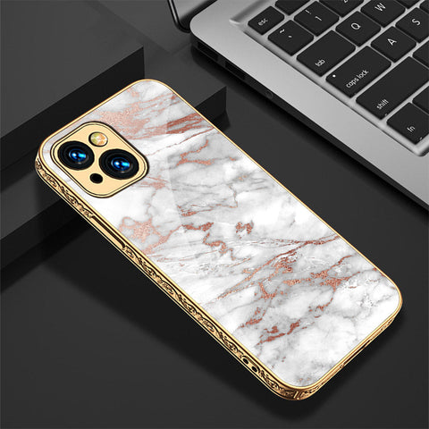 iPhone 14 Cover - White Marble Series 2 - Premium Electroplated Shutterproof Case Soft Silicon Borders Case