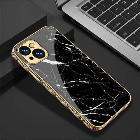 iPhone 14 Cover - Black Marble Series - Premium Electroplated Shutterproof Case Soft Silicon Borders Case