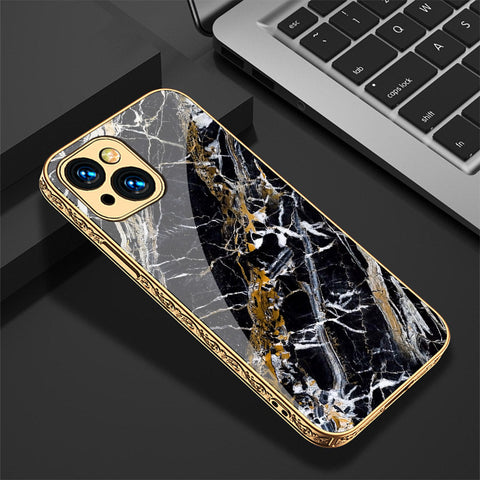 iPhone 15 Plus Cover - Black Marble Series - Premium Electroplated Shutterproof Case Soft Silicon Borders Case