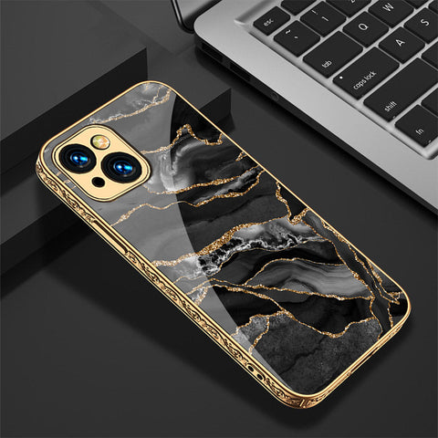 iPhone 15 Cover - Black Marble Series - Premium Electroplated Shutterproof Case Soft Silicon Borders Case