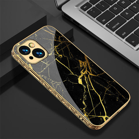 iPhone 15 Plus Cover - Black Marble Series - Premium Electroplated Shutterproof Case Soft Silicon Borders Case