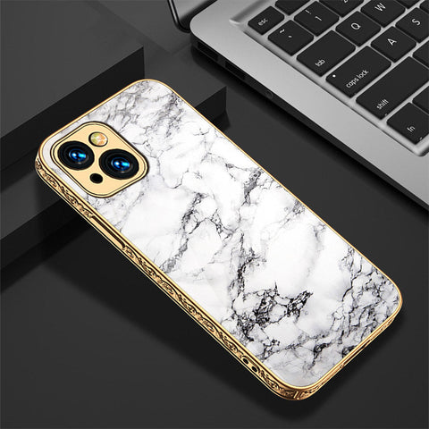 iPhone 14 Cover - White Marble Series - Premium Electroplated Shutterproof Case Soft Silicon Borders Case