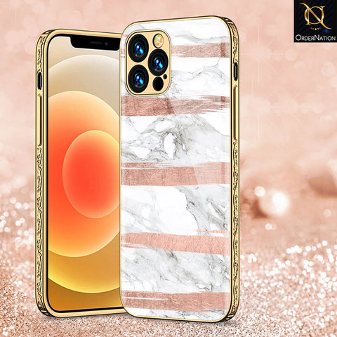 iPhone 15 Pro Cover - White Marble Series - Premium Electroplated Shutterproof Case Soft Silicon Borders Case