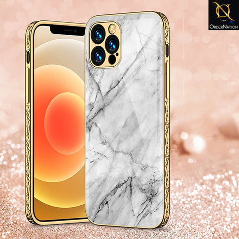 iPhone 15 Pro Max Cover - White Marble Series - Premium Electroplated Shutterproof Case Soft Silicon Borders Case