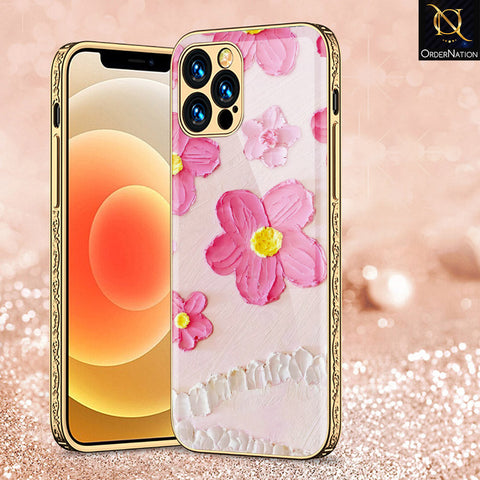 iPhone 14 Pro Max Cover - Floral Series - Premium Electroplated Shutterproof Case Soft Silicon Borders Case