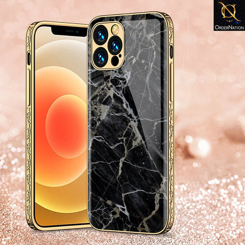 iPhone 15 Pro Cover - Black Marble Series - Premium Electroplated Shutterproof Case Soft Silicon Borders Case