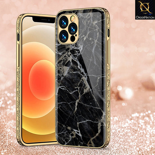 iPhone 15 Pro Max Cover - Black Marble Series - Premium Electroplated Shutterproof Case Soft Silicon Borders Case