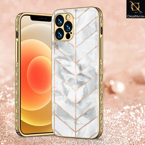 iPhone 14 Pro Max Cover - White Marble Series 2 - Premium Electroplated Shutterproof Case Soft Silicon Borders Case