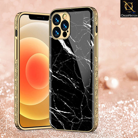 iPhone 15 Pro Cover - Black Marble Series - Premium Electroplated Shutterproof Case Soft Silicon Borders Case