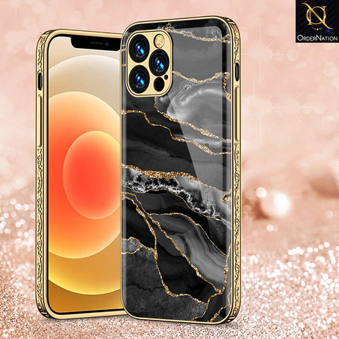 iPhone 15 Pro Max Cover - Black Marble Series - Premium Electroplated Shutterproof Case Soft Silicon Borders Case