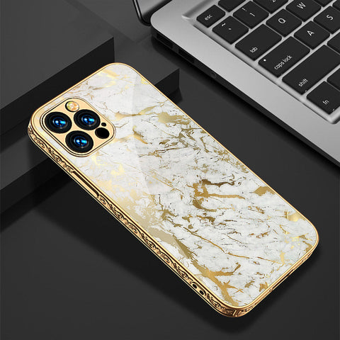 iPhone 14 Pro Max Cover - White Marble Series - Premium Electroplated Shutterproof Case Soft Silicon Borders Case