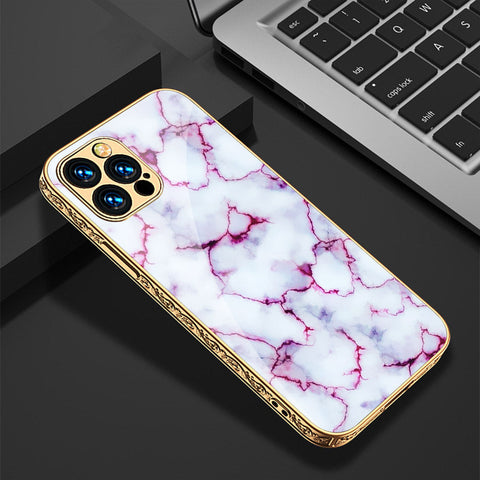 iPhone 15 Pro Cover - White Marble Series - Premium Electroplated Shutterproof Case Soft Silicon Borders Case