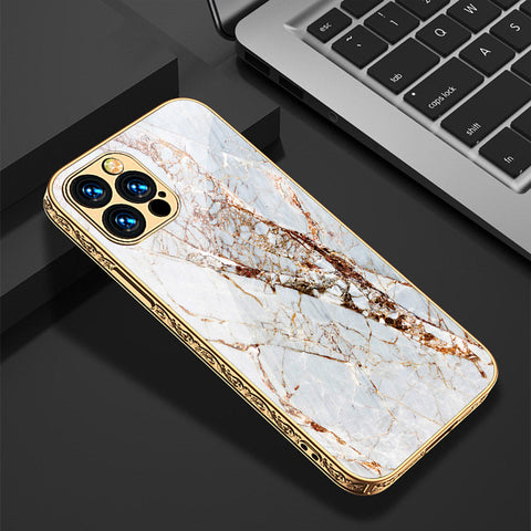 iPhone 14 Pro Max Cover - White Marble Series - Premium Electroplated Shutterproof Case Soft Silicon Borders Case