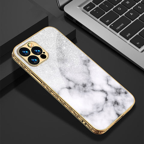 iPhone 15 Pro Cover - White Marble Series - Premium Electroplated Shutterproof Case Soft Silicon Borders Case