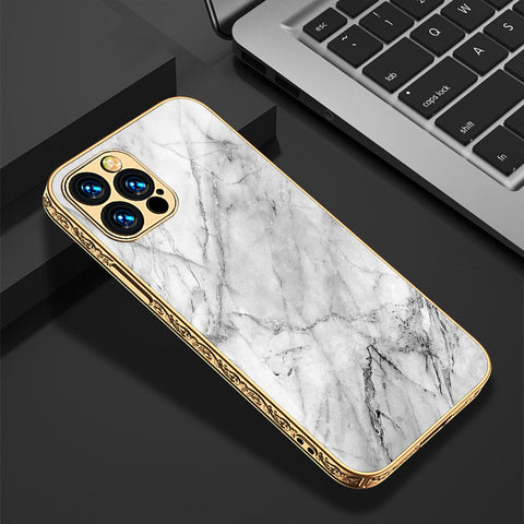 iPhone 15 Pro Max Cover - White Marble Series - Premium Electroplated Shutterproof Case Soft Silicon Borders Case