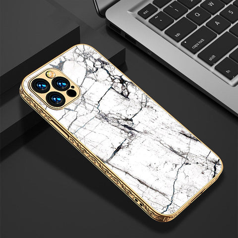 iPhone 14 Pro Max Cover - White Marble Series 2 - Premium Electroplated Shutterproof Case Soft Silicon Borders Case