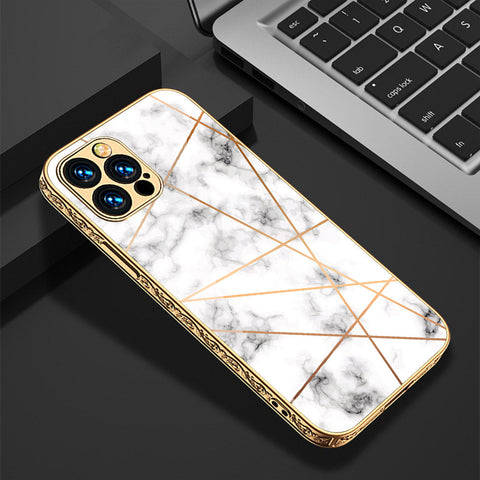 iPhone 14 Pro Max Cover - White Marble Series 2 - Premium Electroplated Shutterproof Case Soft Silicon Borders Case