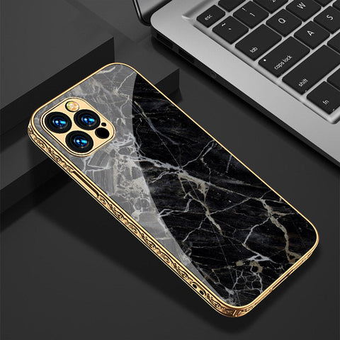 iPhone 15 Pro Max Cover - Black Marble Series - Premium Electroplated Shutterproof Case Soft Silicon Borders Case