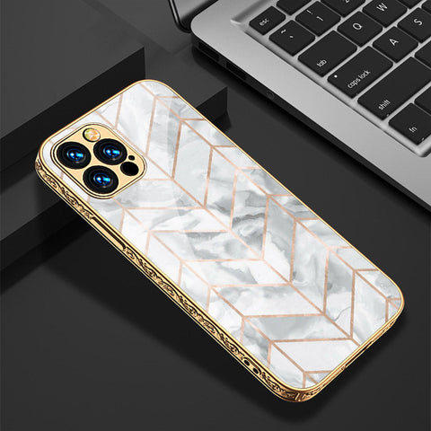 iPhone 14 Pro Cover - White Marble Series 2 - Premium Electroplated Shutterproof Case Soft Silicon Borders Case