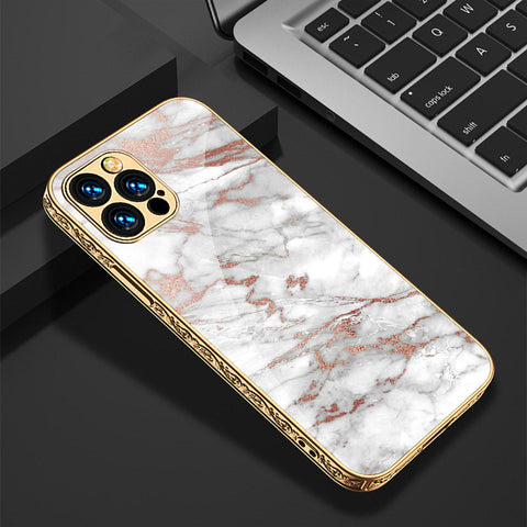 iPhone 15 Pro Max Cover - White Marble Series 2 - Premium Electroplated Shutterproof Case Soft Silicon Borders Case