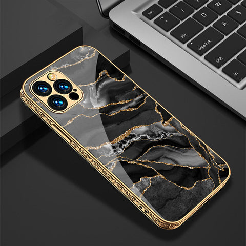 iPhone 15 Pro Cover - Black Marble Series - Premium Electroplated Shutterproof Case Soft Silicon Borders Case