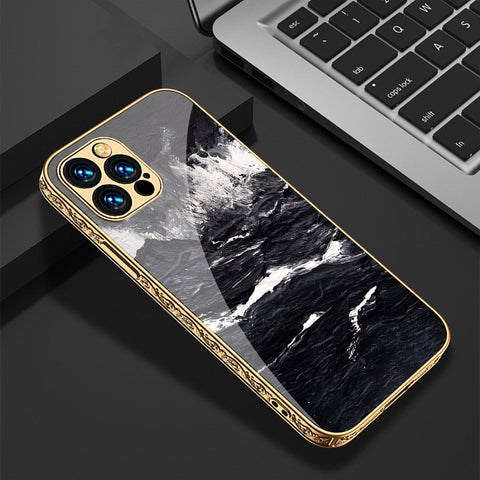 iPhone 14 Pro Max Cover - Black Marble Series - Premium Electroplated Shutterproof Case Soft Silicon Borders Case