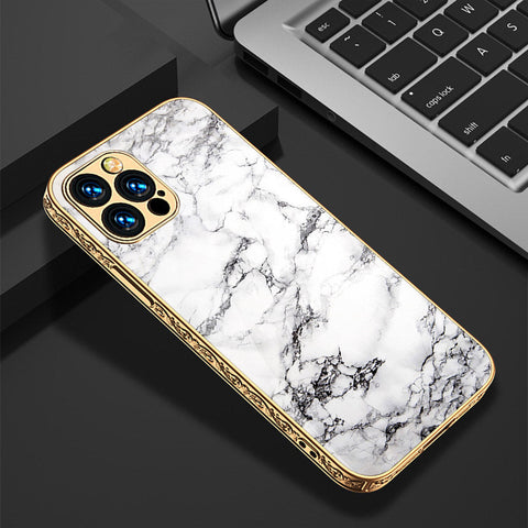 iPhone 14 Pro Cover - White Marble Series - Premium Electroplated Shutterproof Case Soft Silicon Borders Case